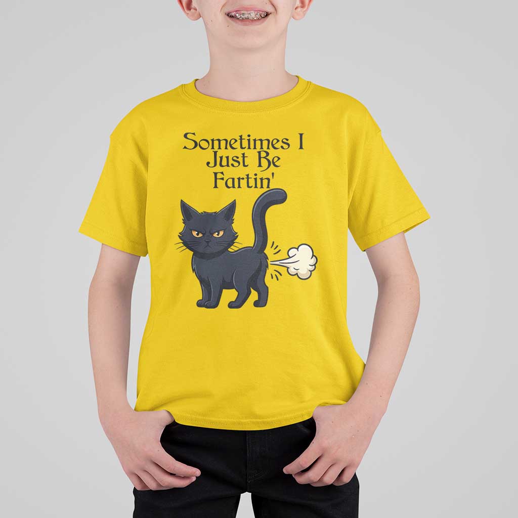 Funny Black Cat Bathroom Humor T Shirt For Kid Sometimes I Just Be Fartin