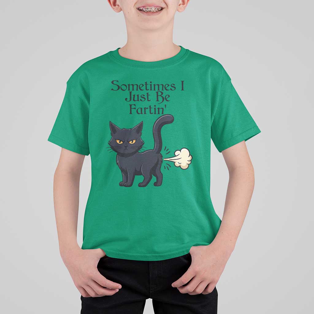 Funny Black Cat Bathroom Humor T Shirt For Kid Sometimes I Just Be Fartin
