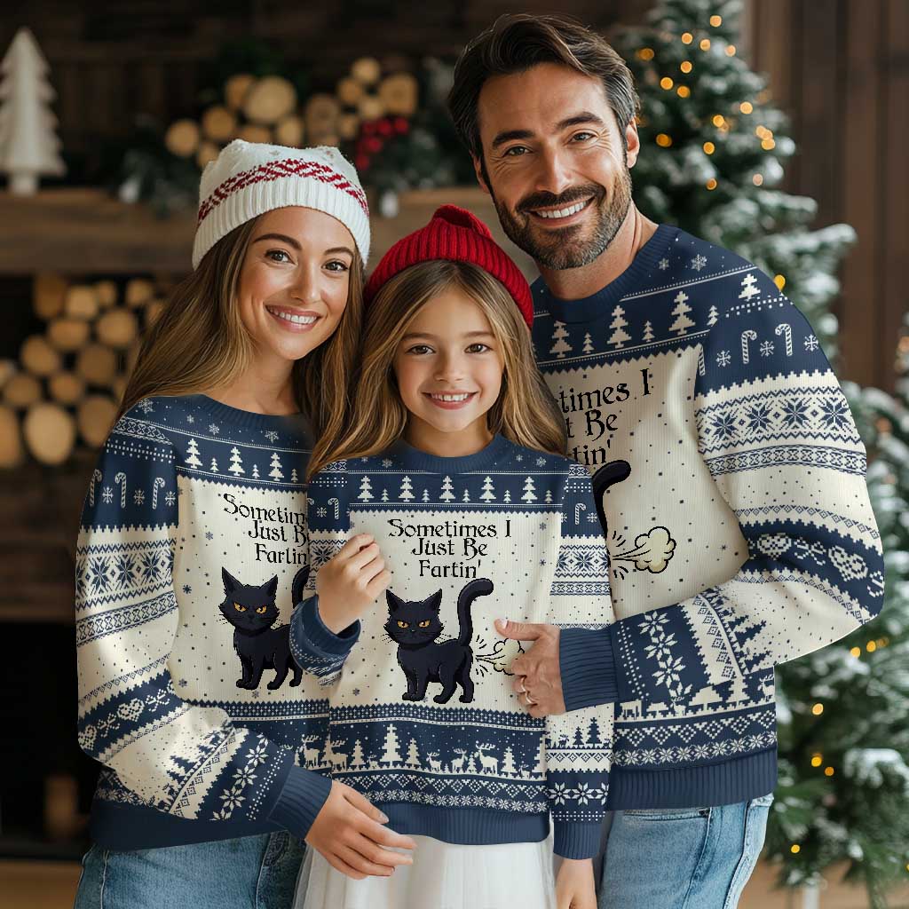 Funny Black Cat Bathroom Humor Ugly Christmas Sweater Sometimes I Just Be Fartin