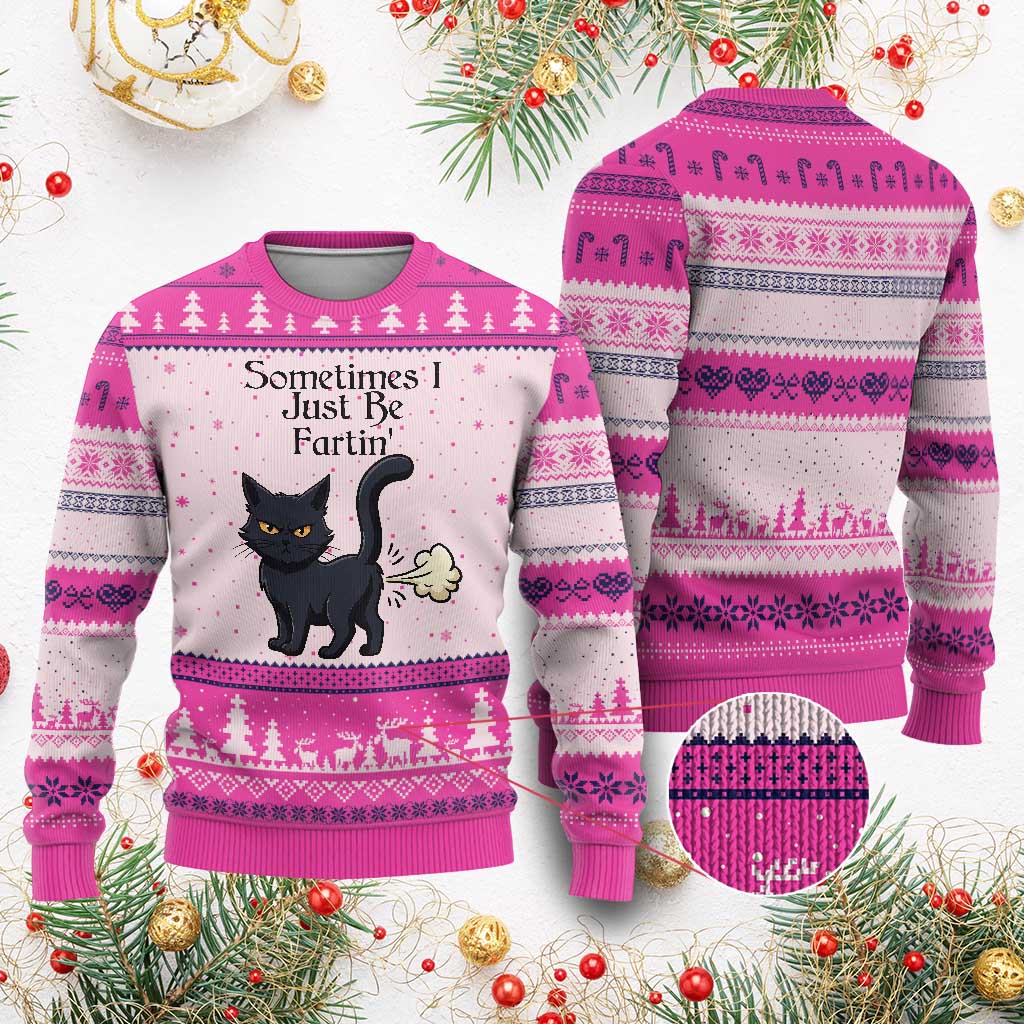 Funny Black Cat Bathroom Humor Ugly Christmas Sweater Sometimes I Just Be Fartin