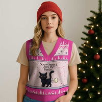Funny Black Cat Bathroom Humor V-Neck Knit Sweater Vest Sometimes I Just Be Fartin