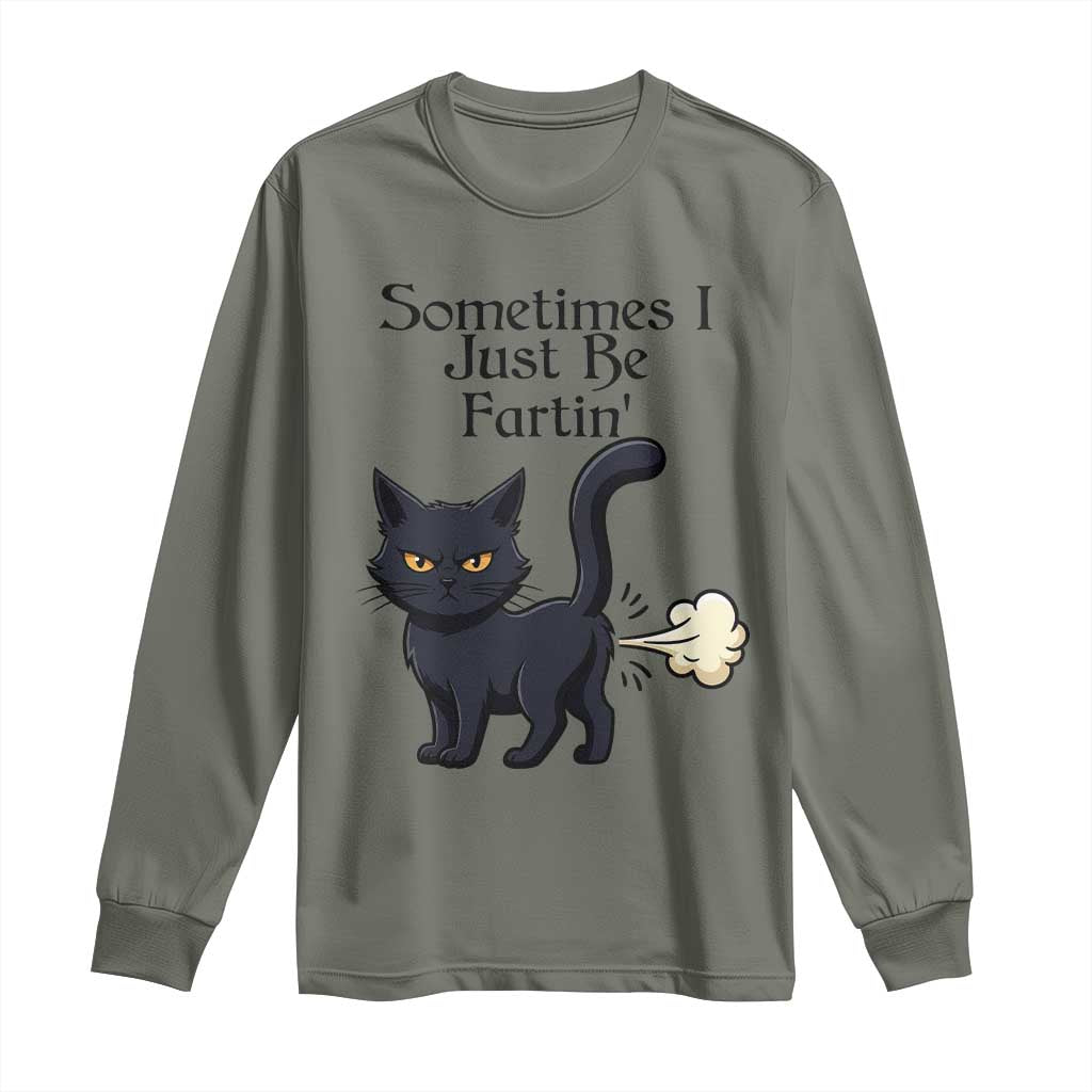 Funny Black Cat Bathroom Humor Long Sleeve Shirt Sometimes I Just Be Fartin