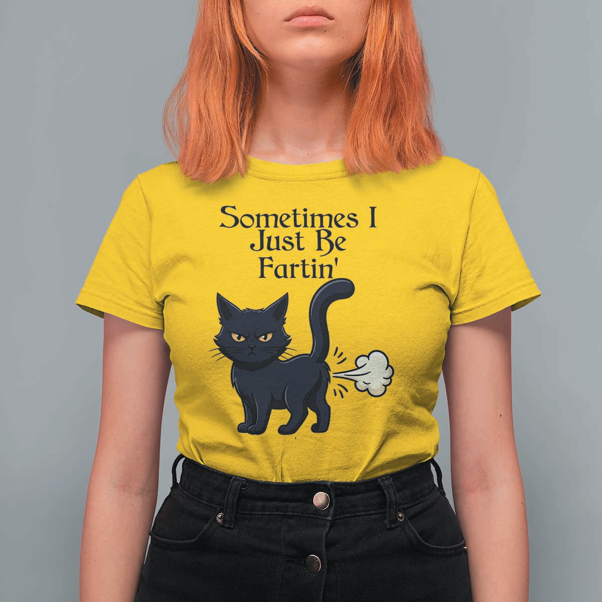 Funny Black Cat Bathroom Humor T Shirt For Women Sometimes I Just Be Fartin