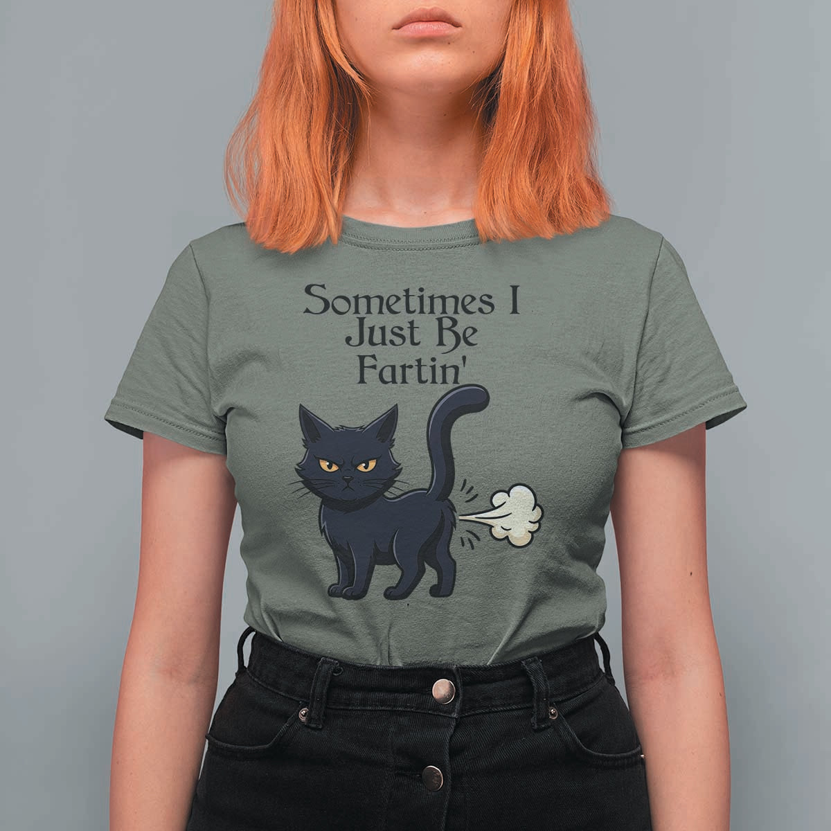 Funny Black Cat Bathroom Humor T Shirt For Women Sometimes I Just Be Fartin