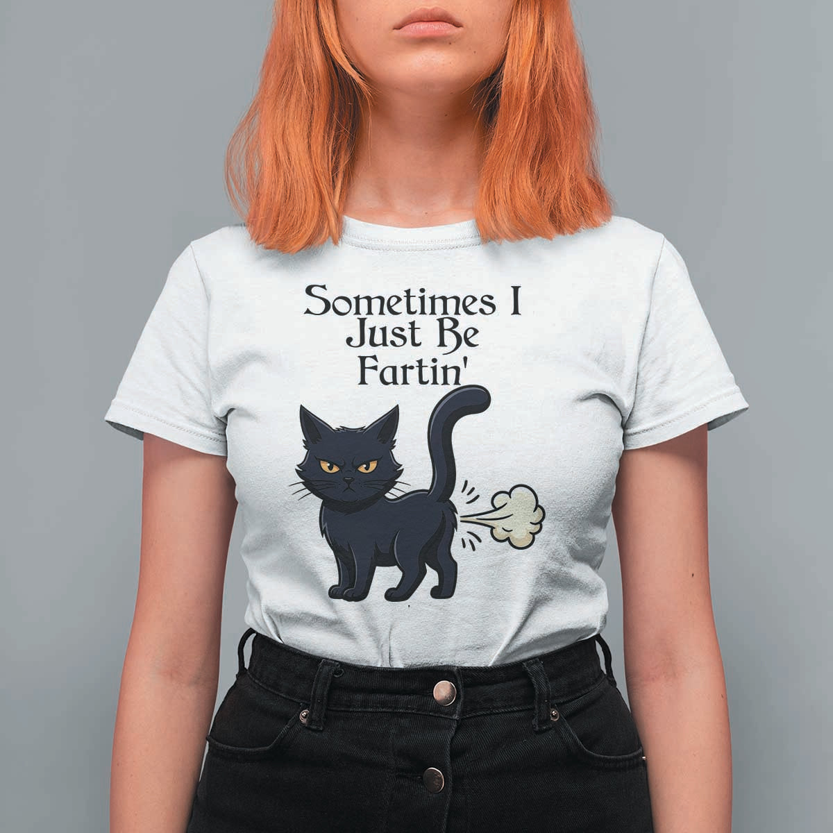 Funny Black Cat Bathroom Humor T Shirt For Women Sometimes I Just Be Fartin