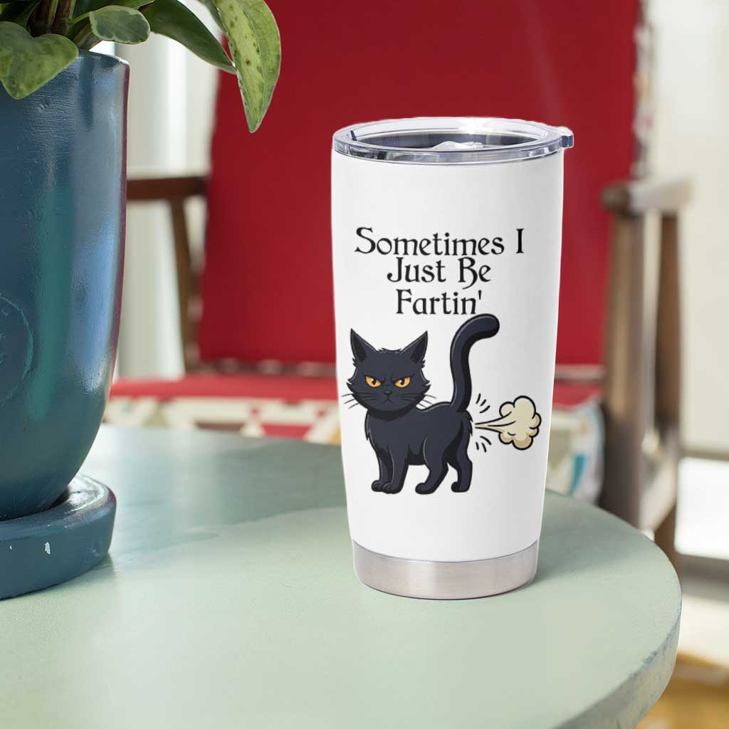 Funny Black Cat Bathroom Humor Tumbler Cup Sometimes I Just Be Fartin