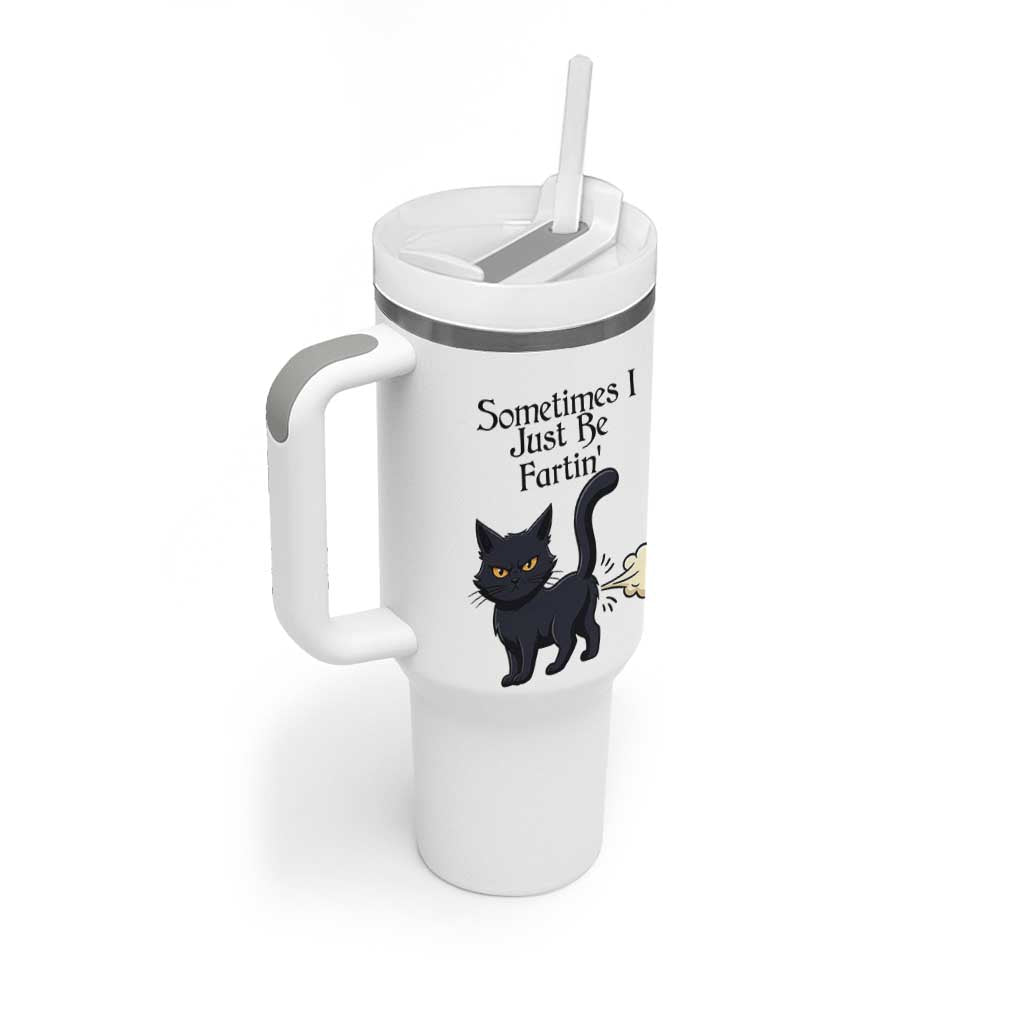 Funny Black Cat Bathroom Humor Tumbler With Handle Sometimes I Just Be Fartin