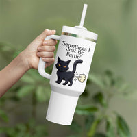 Funny Black Cat Bathroom Humor Tumbler With Handle Sometimes I Just Be Fartin