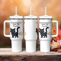 Funny Black Cat Bathroom Humor Tumbler With Handle Sometimes I Just Be Fartin