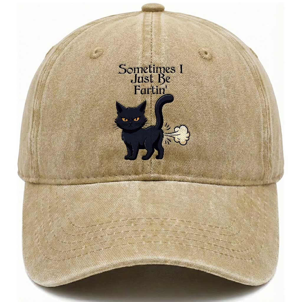 Funny Black Cat Bathroom Humor Washed Cotton Baseball Cap Sometimes I Just Be Fartin