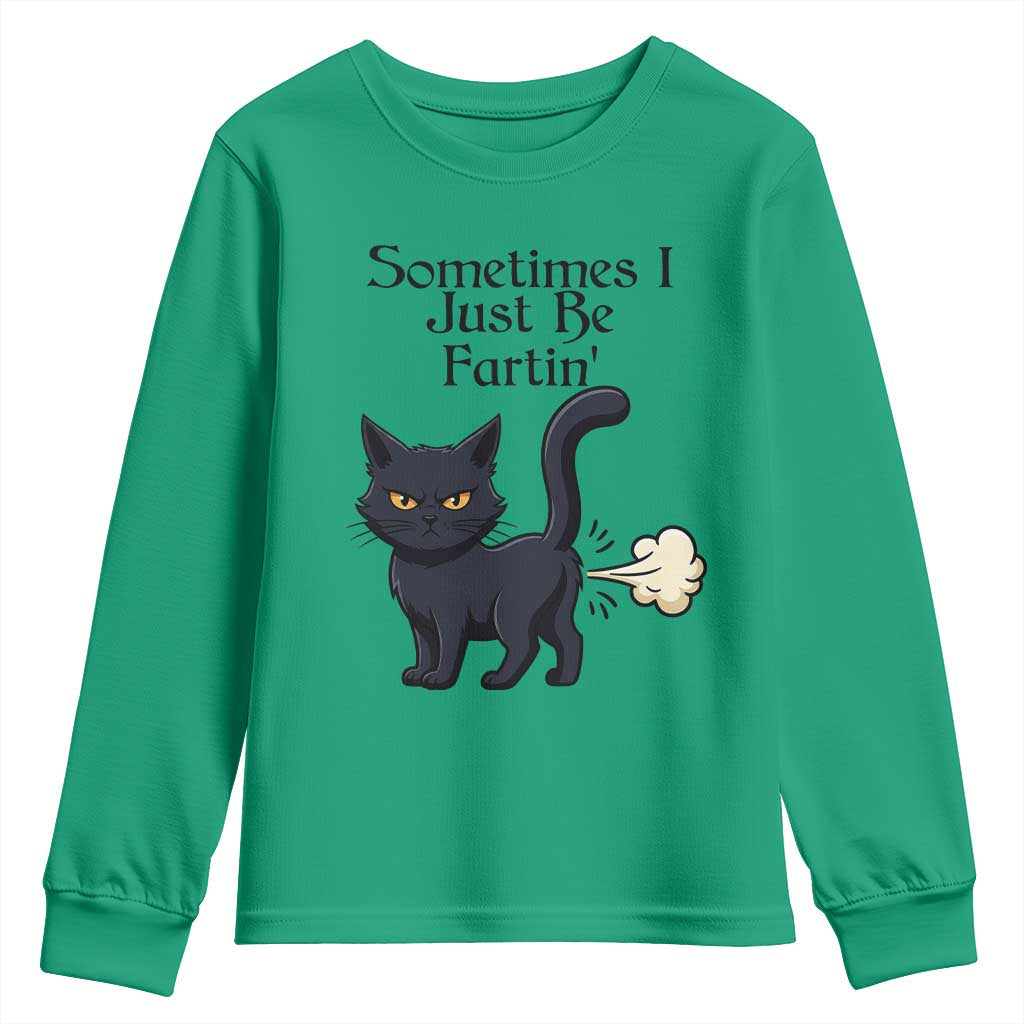 Funny Black Cat Bathroom Humor Youth Sweatshirt Sometimes I Just Be Fartin