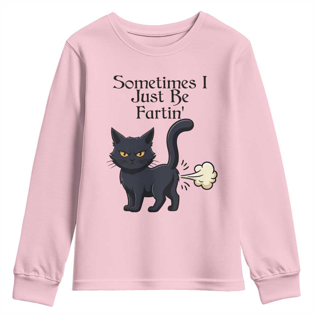 Funny Black Cat Bathroom Humor Youth Sweatshirt Sometimes I Just Be Fartin