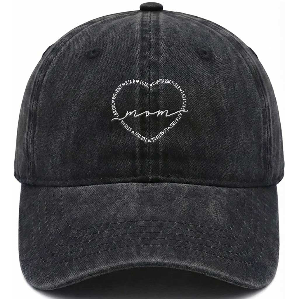 Mothers Day Mom Quotes Washed Cotton Baseball Cap Heart Shape Loving Typography Gift