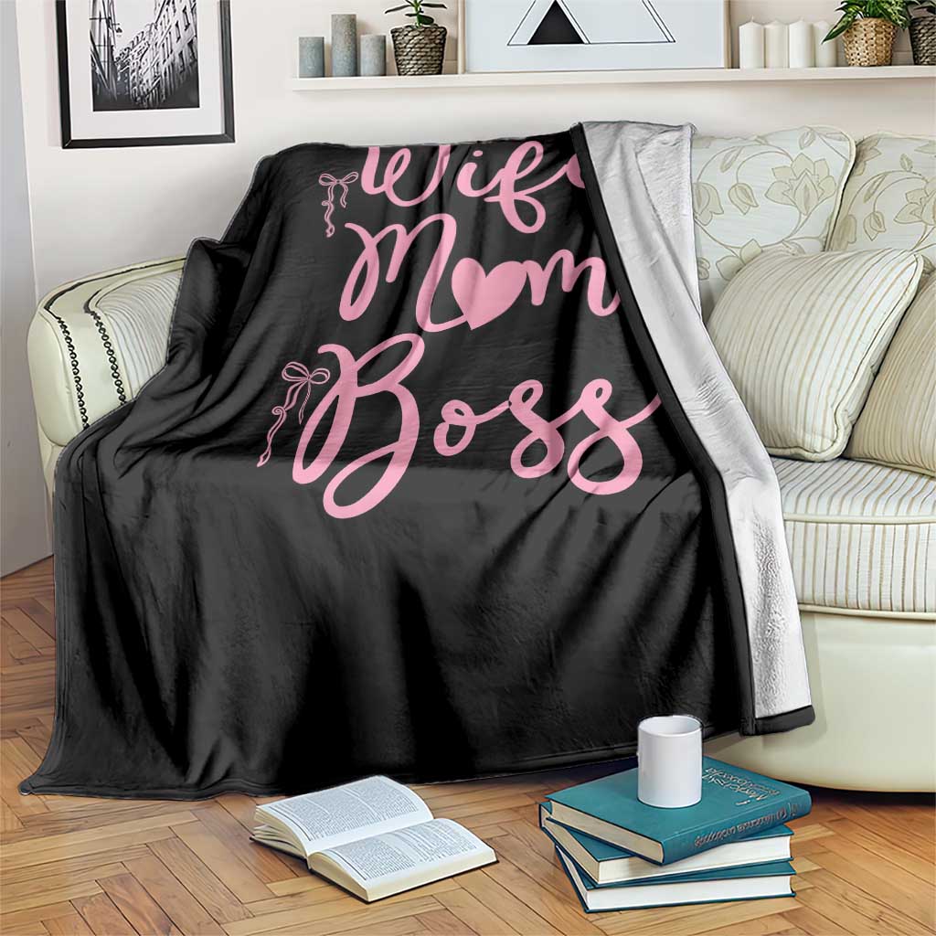 Funny Wife Mom Boss Throw Blanket Girly Pink Bows Mothers Day Gift