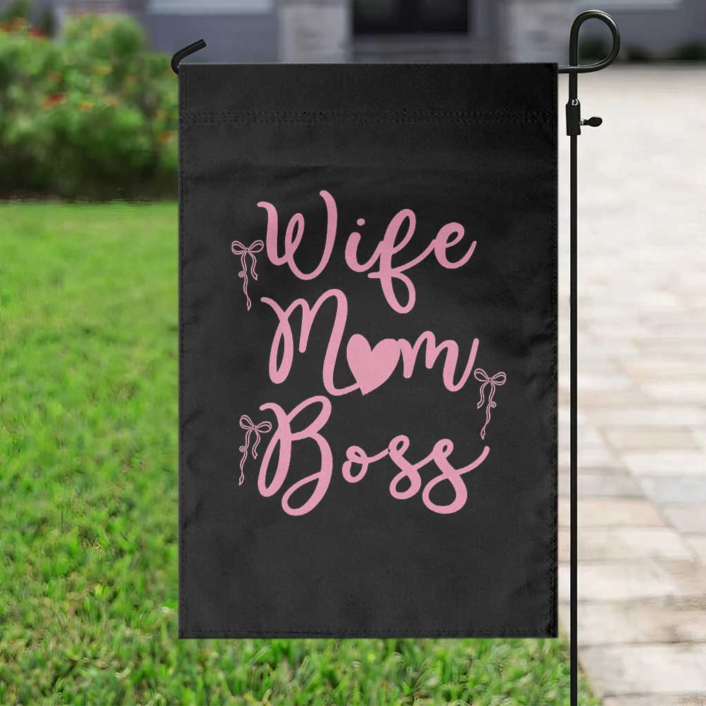 Funny Wife Mom Boss Garden Flag Girly Pink Bows Mothers Day Gift