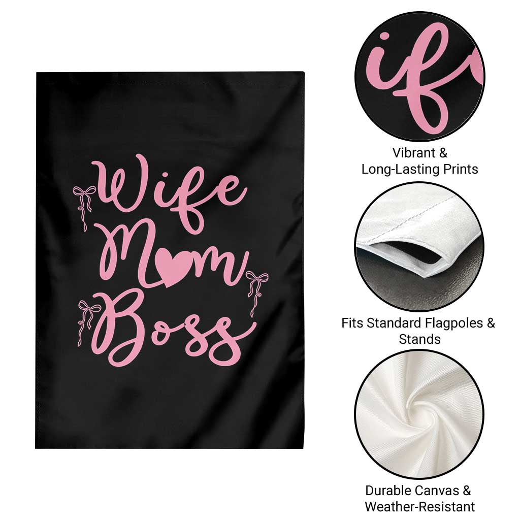 Funny Wife Mom Boss Garden Flag Girly Pink Bows Mothers Day Gift