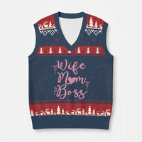 Funny Wife Mom Boss V-Neck Knit Sweater Vest Girly Pink Bows Mothers Day Gift