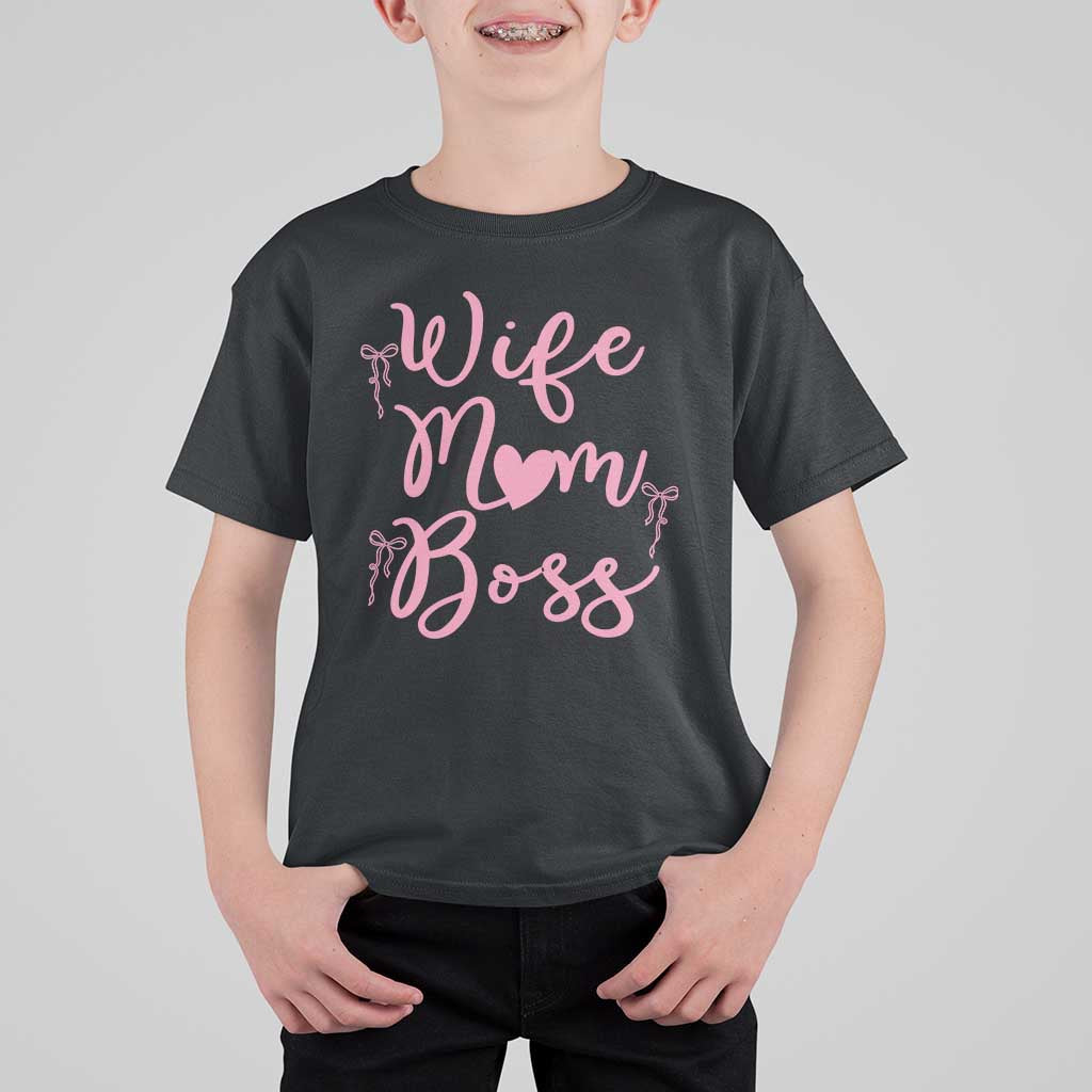 Funny Wife Mom Boss T Shirt For Kid Girly Pink Bows Mothers Day Gift