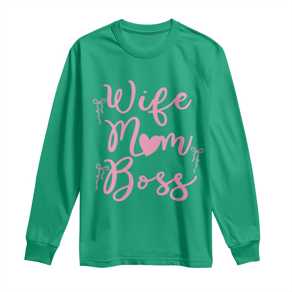 Funny Wife Mom Boss Long Sleeve Shirt Girly Pink Bows Mothers Day Gift