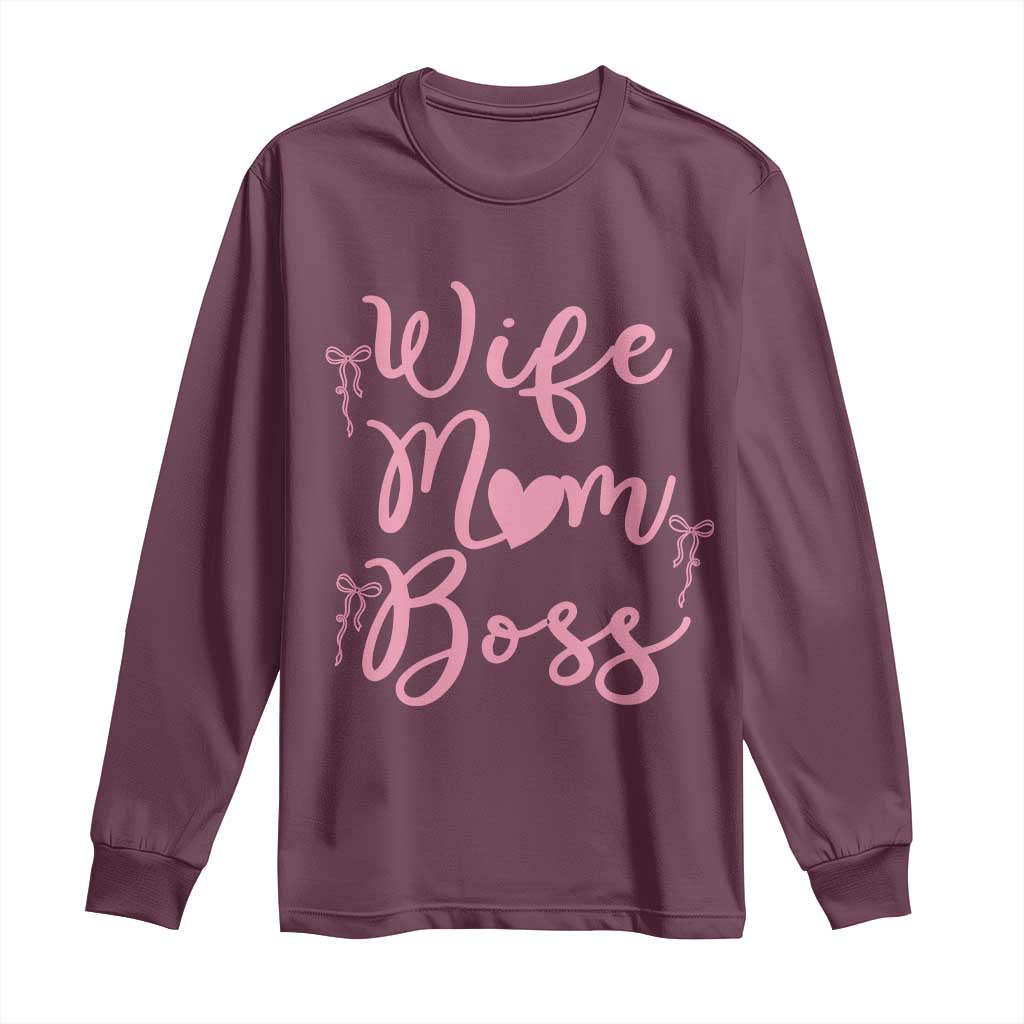 Funny Wife Mom Boss Long Sleeve Shirt Girly Pink Bows Mothers Day Gift