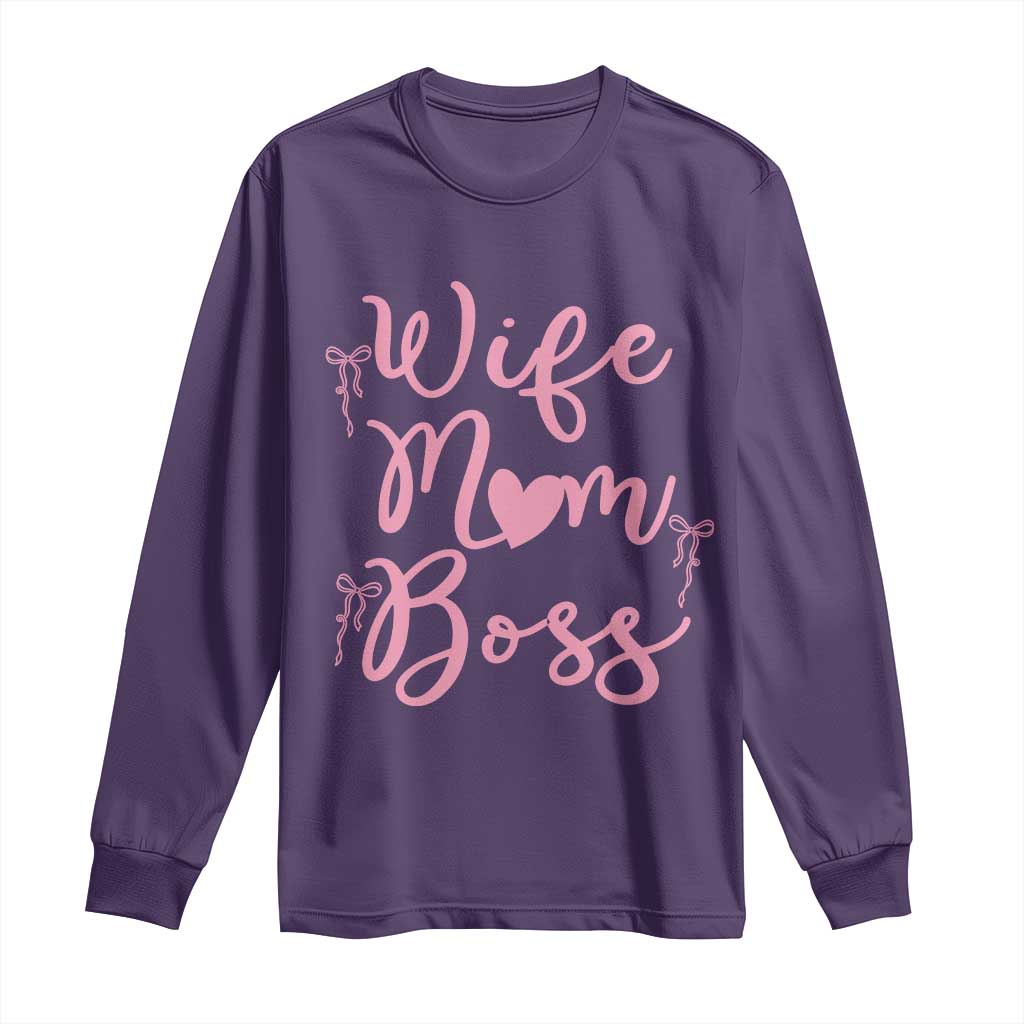 Funny Wife Mom Boss Long Sleeve Shirt Girly Pink Bows Mothers Day Gift