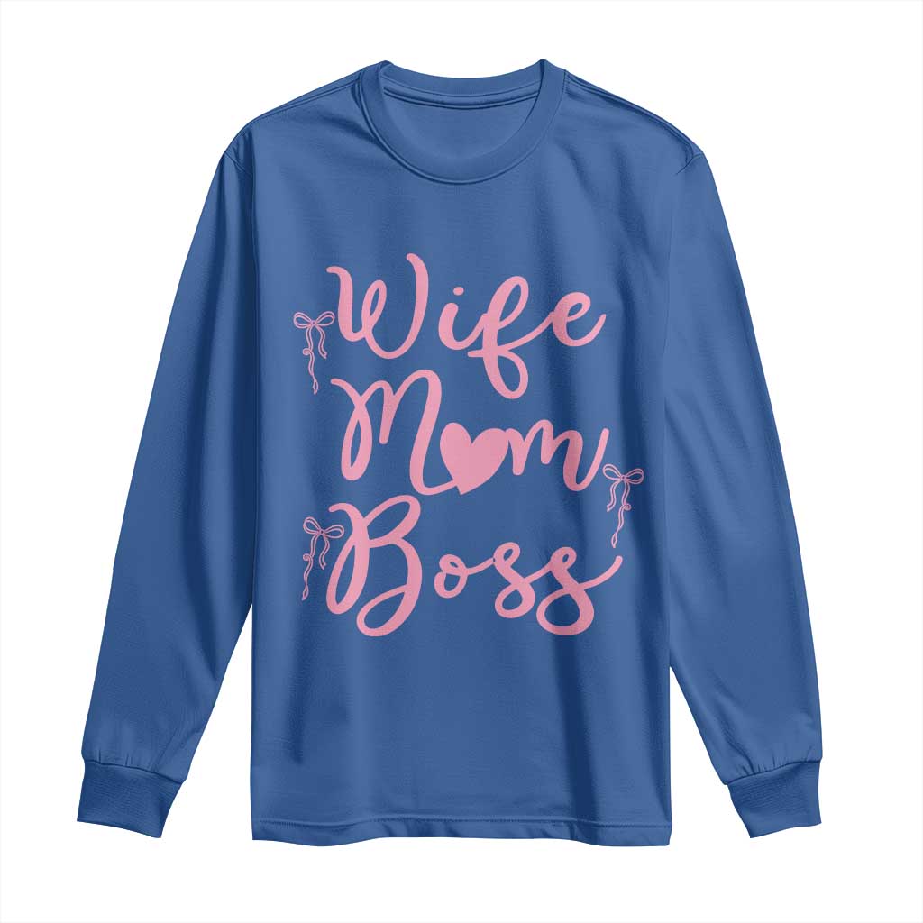 Funny Wife Mom Boss Long Sleeve Shirt Girly Pink Bows Mothers Day Gift