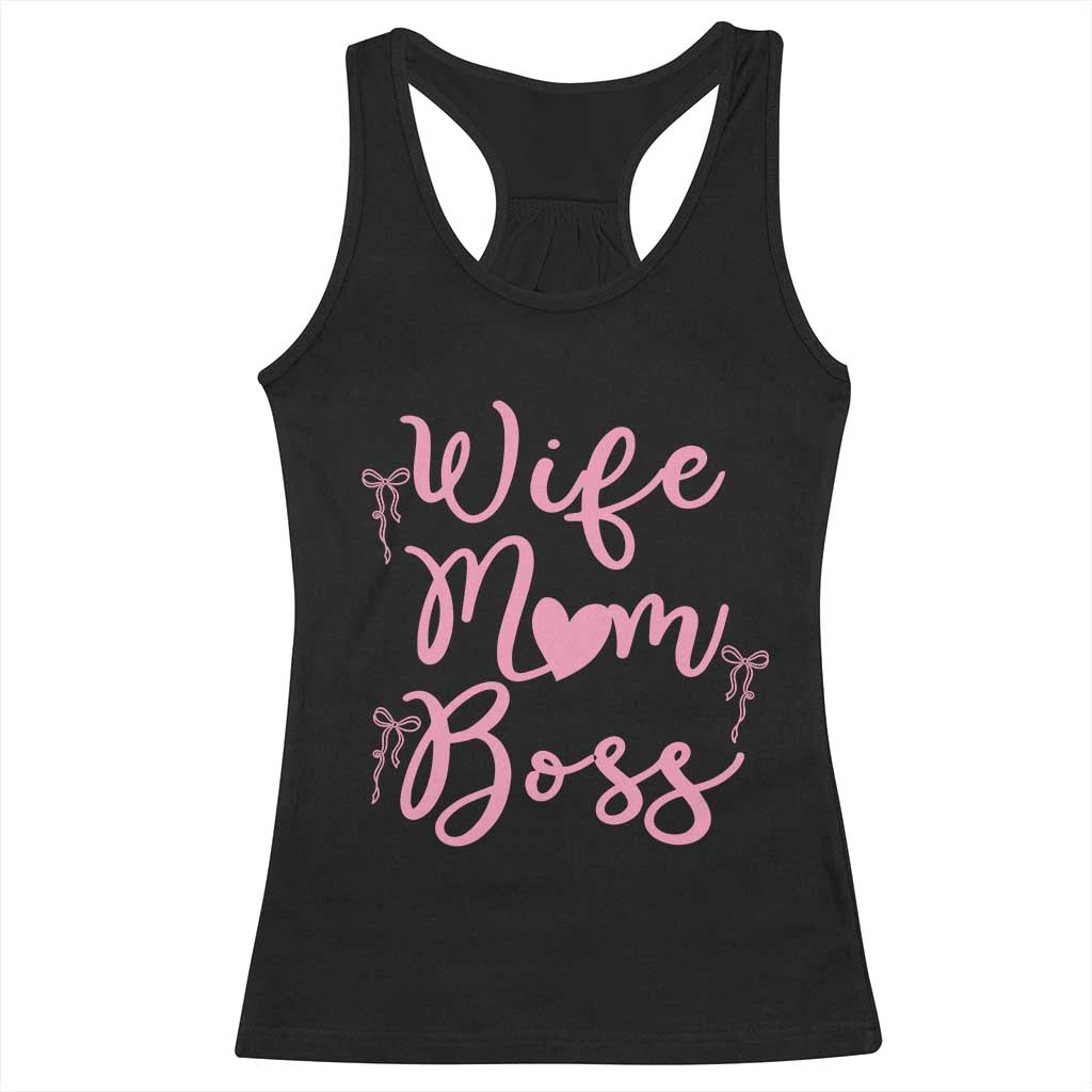 Funny Wife Mom Boss Racerback Tank Top Girly Pink Bows Mothers Day Gift
