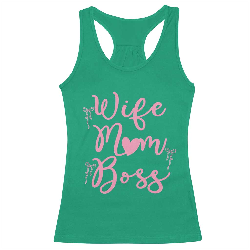 Funny Wife Mom Boss Racerback Tank Top Girly Pink Bows Mothers Day Gift