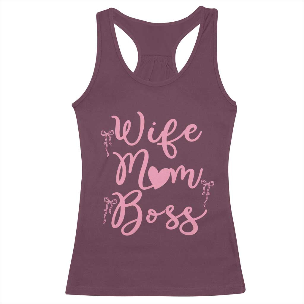 Funny Wife Mom Boss Racerback Tank Top Girly Pink Bows Mothers Day Gift