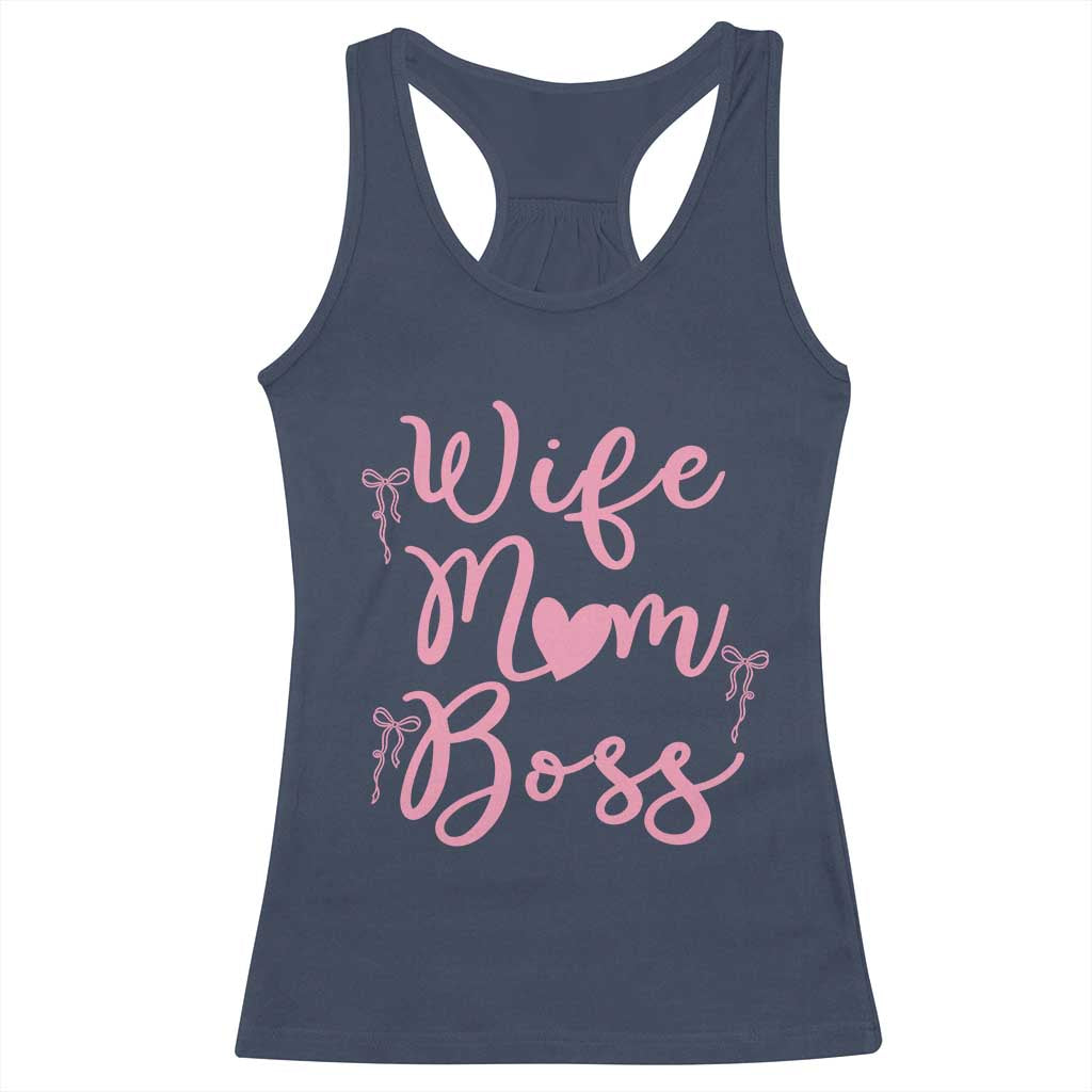 Funny Wife Mom Boss Racerback Tank Top Girly Pink Bows Mothers Day Gift