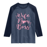 Funny Wife Mom Boss Raglan Shirt Girly Pink Bows Mothers Day Gift