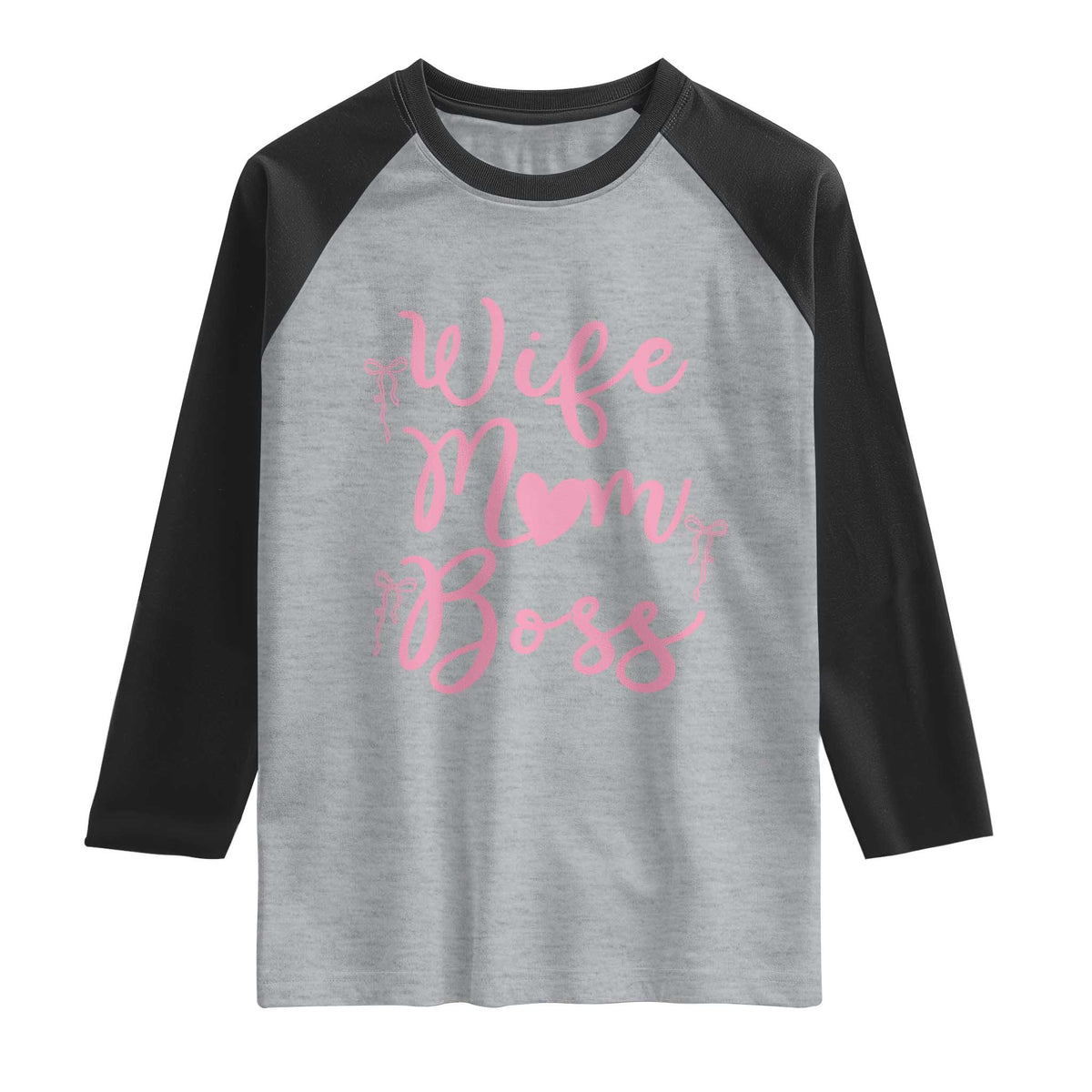Funny Wife Mom Boss Raglan Shirt Girly Pink Bows Mothers Day Gift