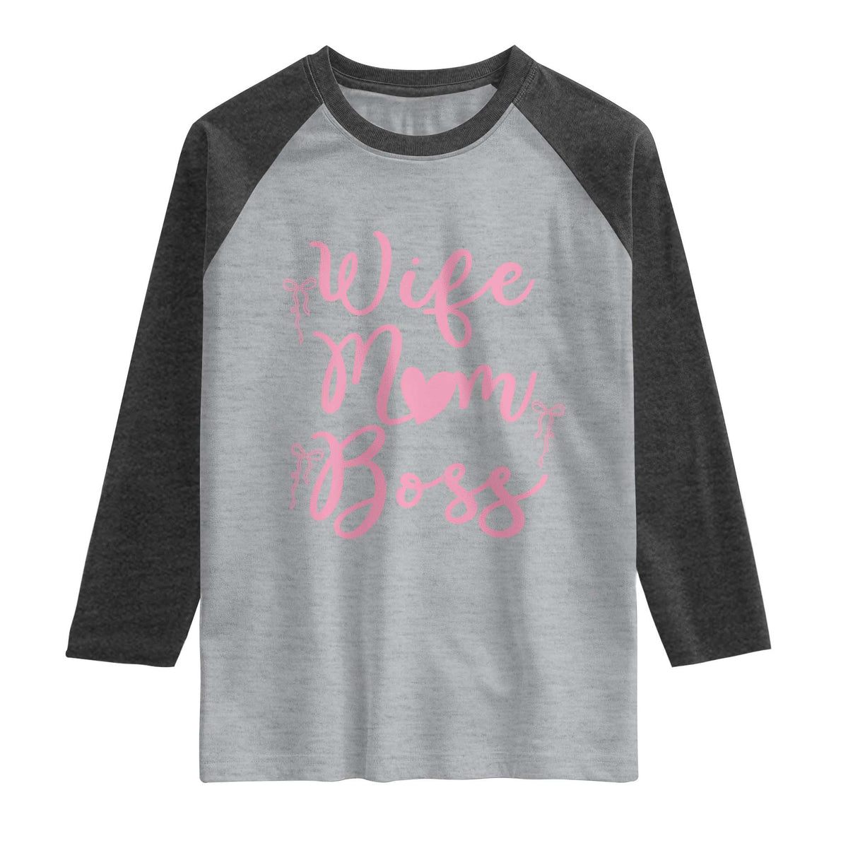 Funny Wife Mom Boss Raglan Shirt Girly Pink Bows Mothers Day Gift
