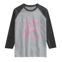 Funny Wife Mom Boss Raglan Shirt Girly Pink Bows Mothers Day Gift