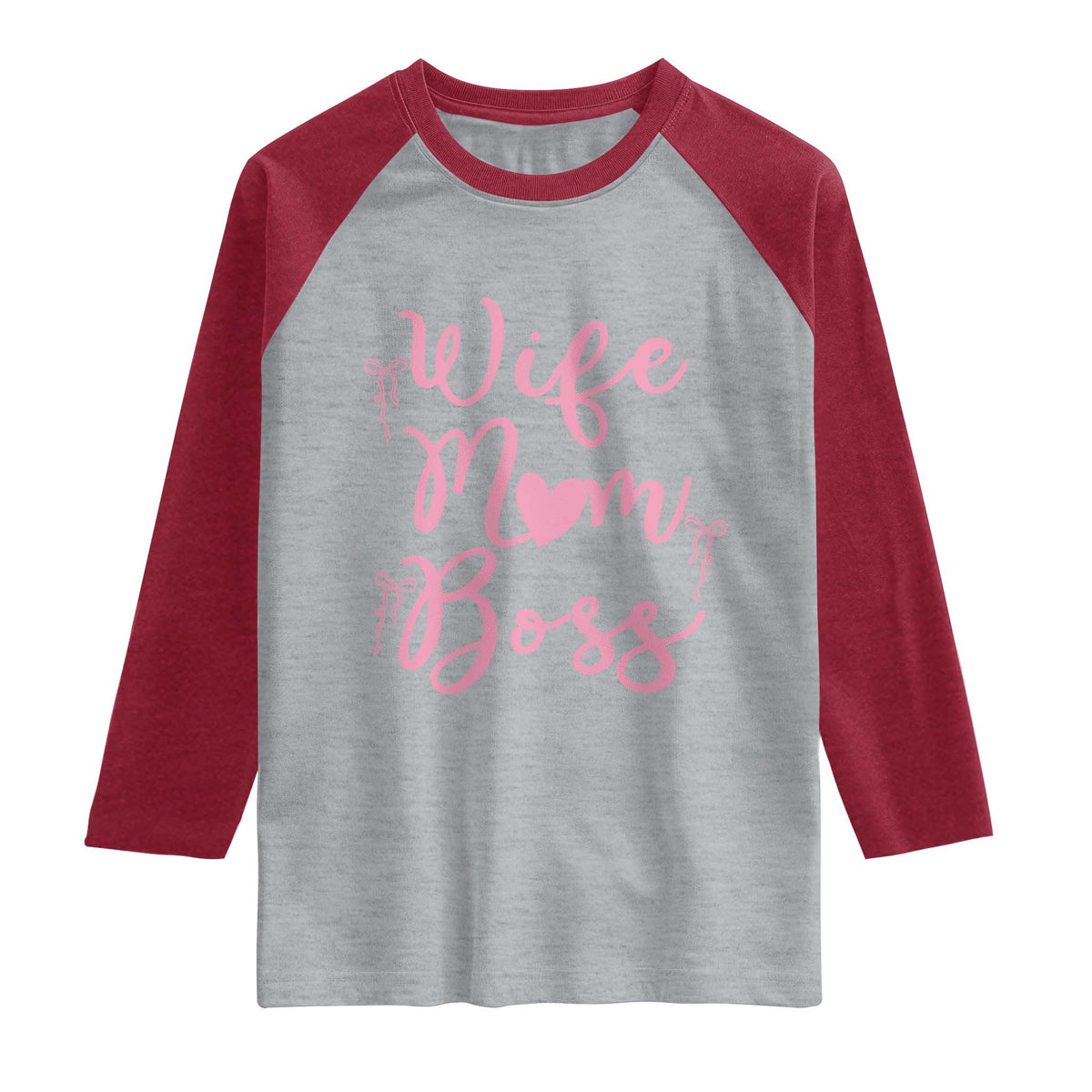 Funny Wife Mom Boss Raglan Shirt Girly Pink Bows Mothers Day Gift