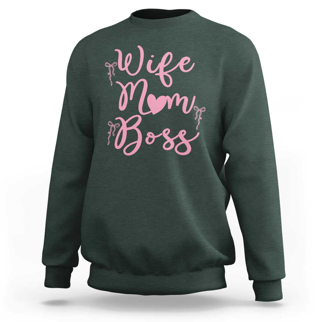 Funny Wife Mom Boss Sweatshirt Girly Pink Bows Mothers Day Gift