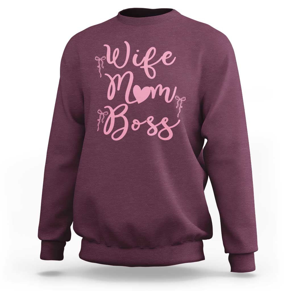 Funny Wife Mom Boss Sweatshirt Girly Pink Bows Mothers Day Gift