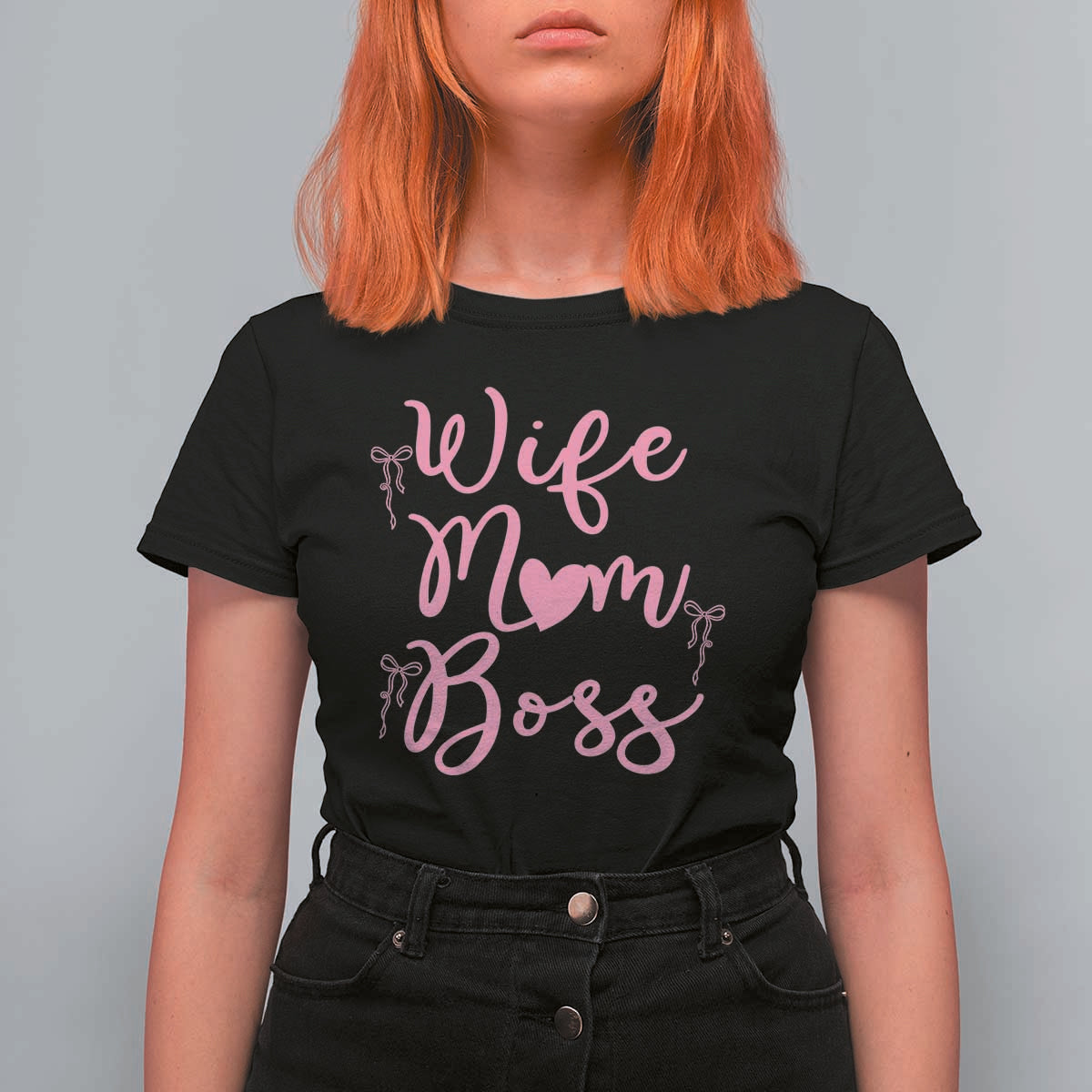 Funny Wife Mom Boss T Shirt For Women Girly Pink Bows Mothers Day Gift