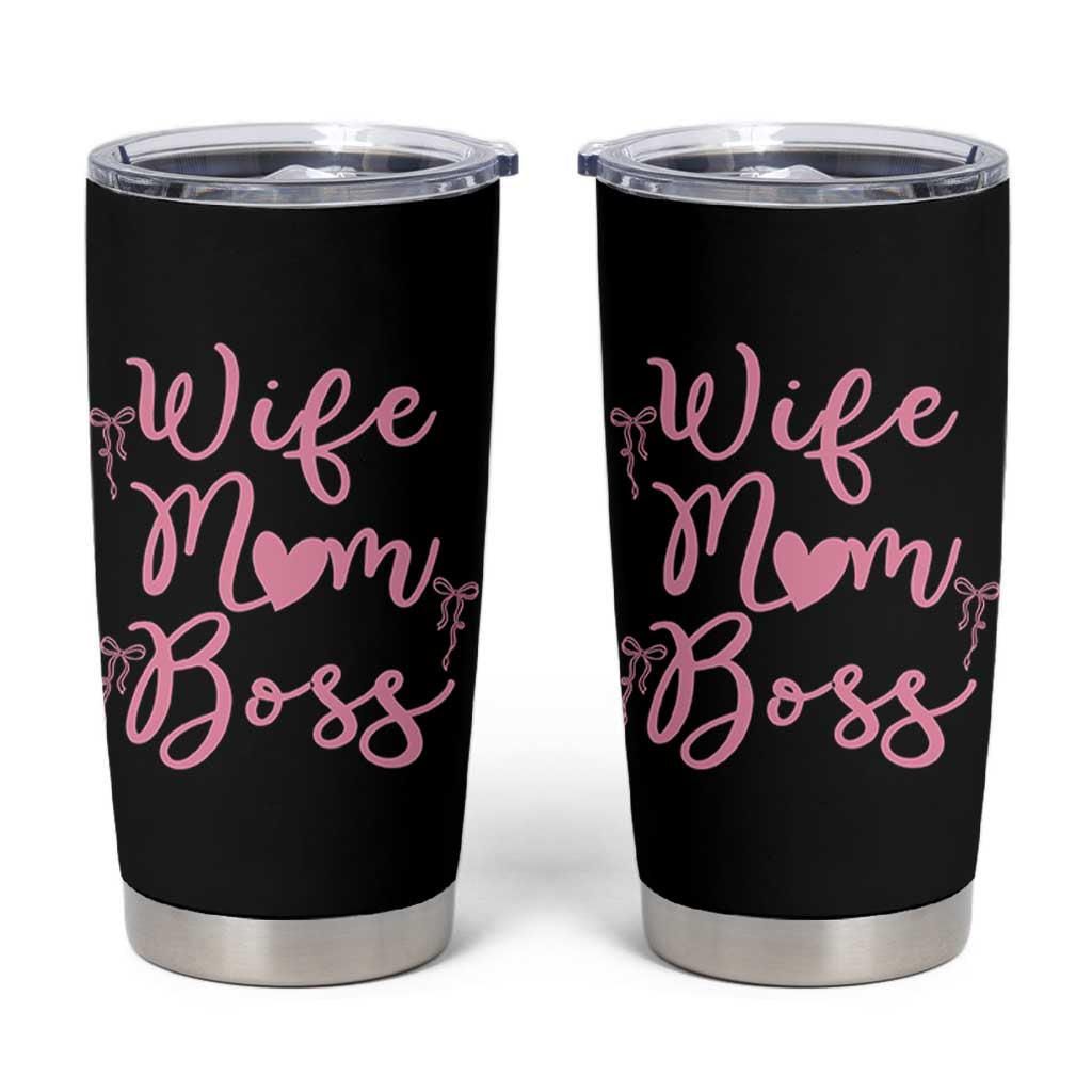 Funny Wife Mom Boss Tumbler Cup Girly Pink Bows Mothers Day Gift