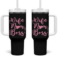Funny Wife Mom Boss Tumbler With Handle Girly Pink Bows Mothers Day Gift