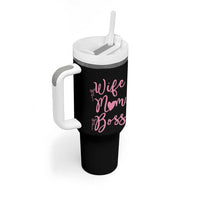 Funny Wife Mom Boss Tumbler With Handle Girly Pink Bows Mothers Day Gift