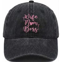Funny Wife Mom Boss Washed Cotton Baseball Cap Girly Pink Bows Mothers Day Gift
