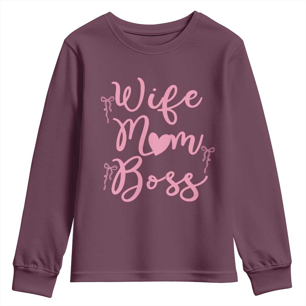 Funny Wife Mom Boss Youth Sweatshirt Girly Pink Bows Mothers Day Gift