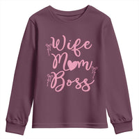 Funny Wife Mom Boss Youth Sweatshirt Girly Pink Bows Mothers Day Gift