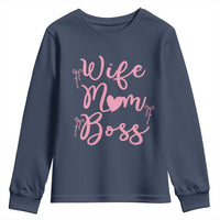 Funny Wife Mom Boss Youth Sweatshirt Girly Pink Bows Mothers Day Gift