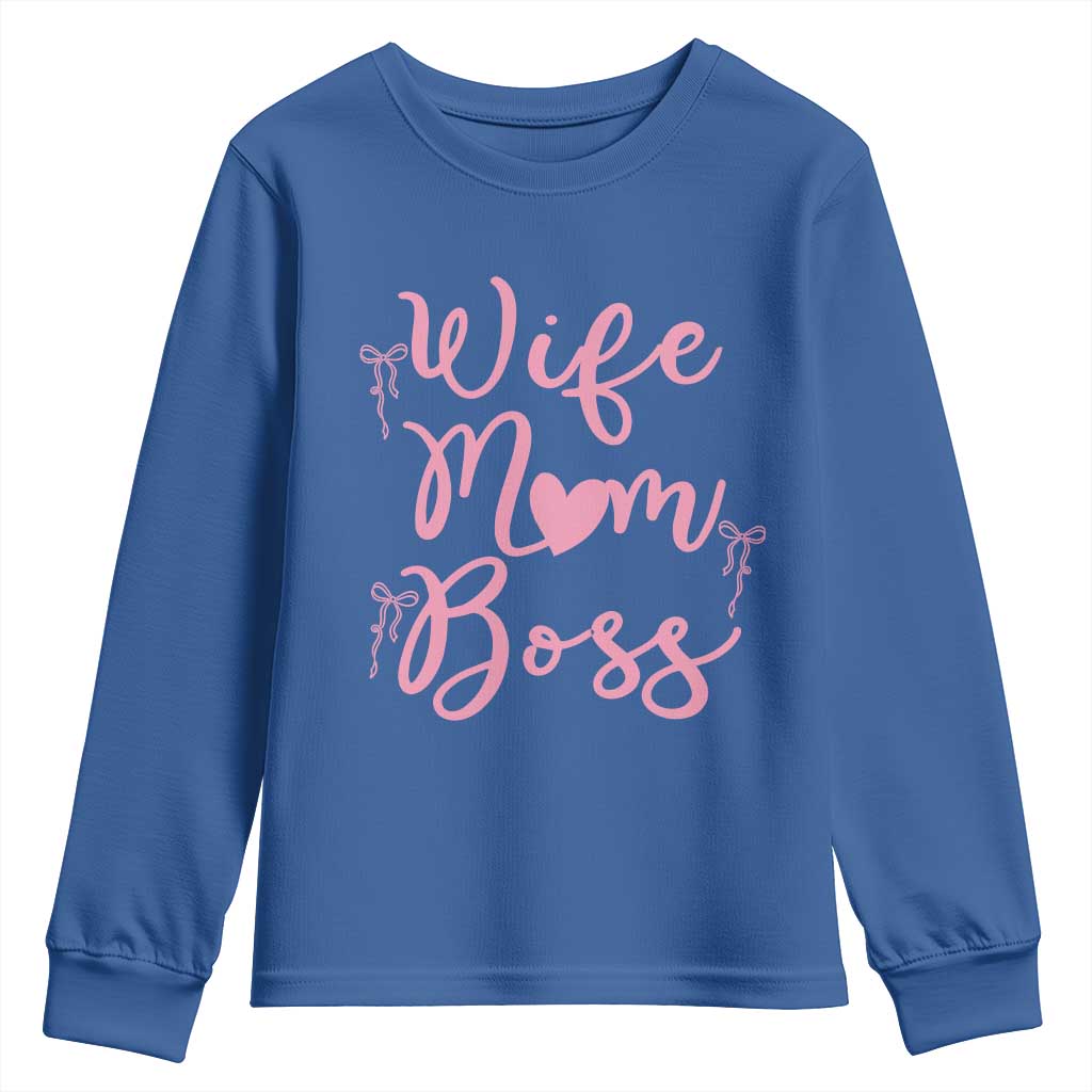 Funny Wife Mom Boss Youth Sweatshirt Girly Pink Bows Mothers Day Gift