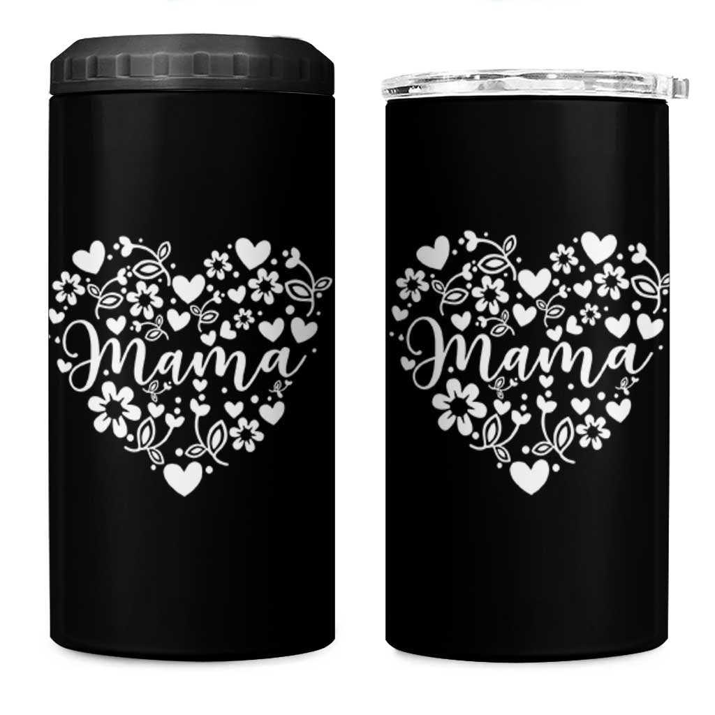 Floral Mama Heart Graphic 4 in 1 Can Cooler Tumbler Mothers Day Flower Gift
