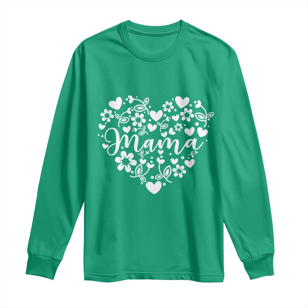 Floral Mama Heart Graphic Long Sleeve Shirt Mothers Day Flower Gift