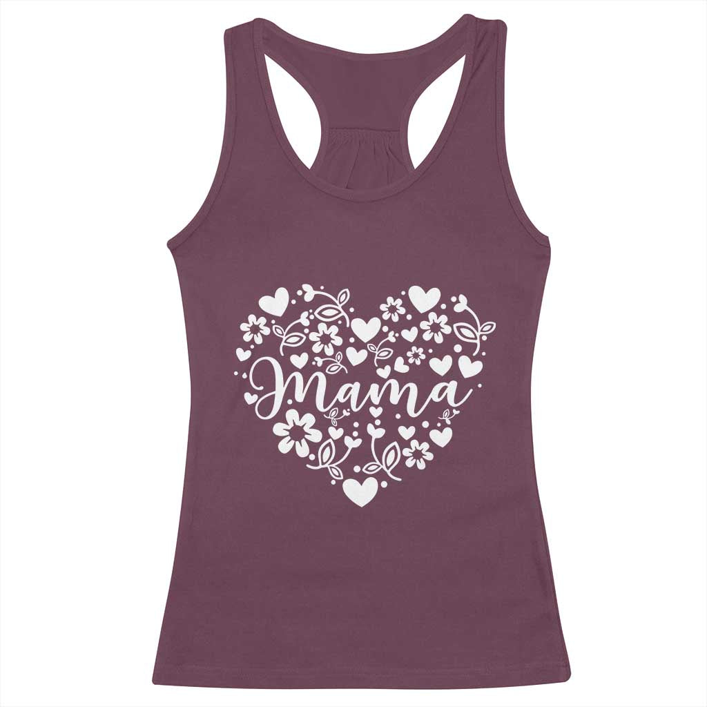 Floral Mama Heart Graphic Racerback Tank Top Mothers Day Flower Gift