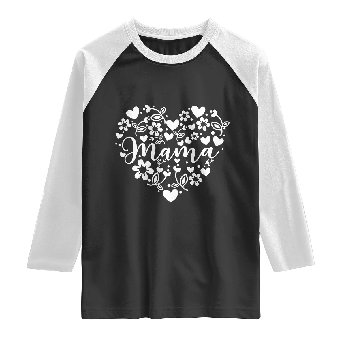 Floral Mama Heart Graphic Raglan Shirt Mothers Day Flower Gift